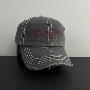 Washed Charcoal Distressed Mama Mom Hat Thick White Stitching Frayed Gift Cap